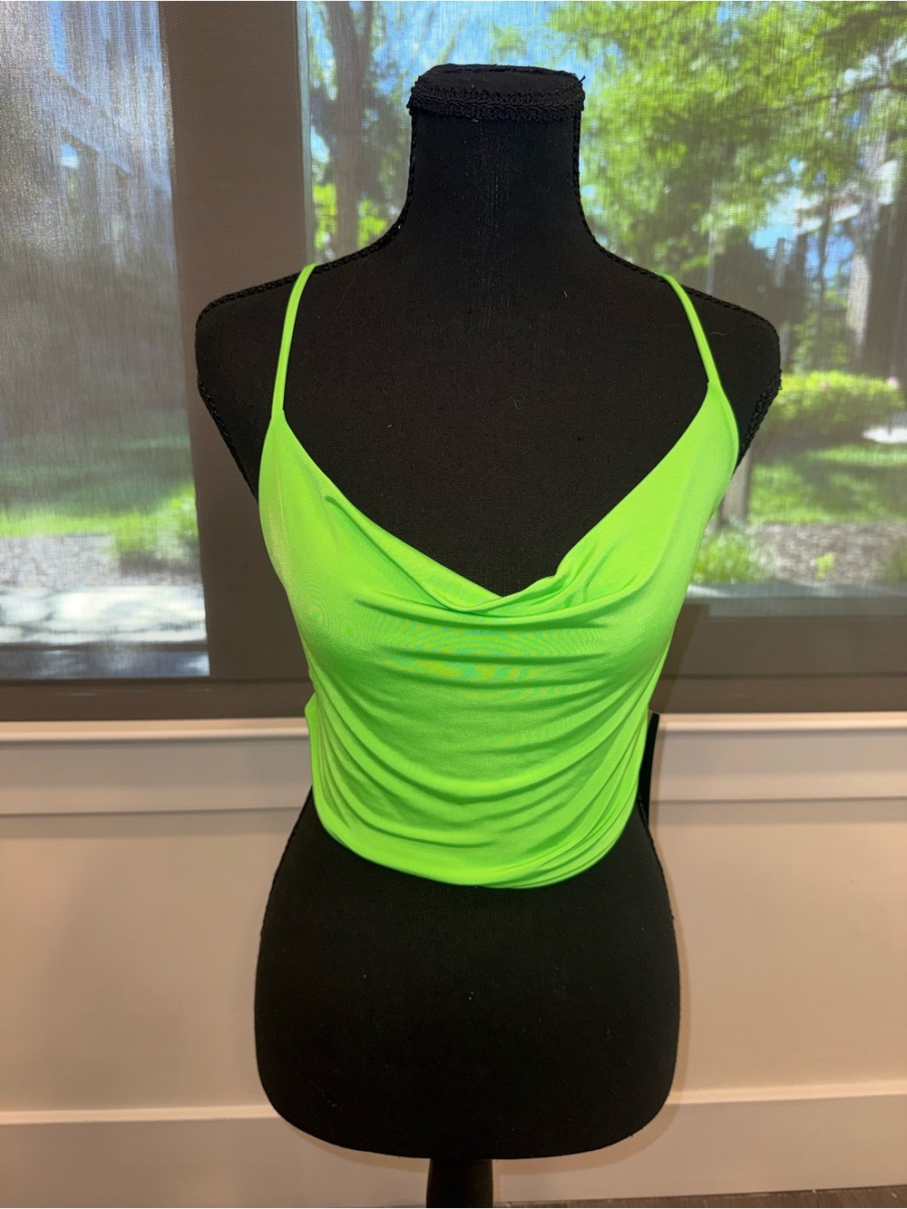Neon Green Cowl Neck Spaghetti Strap Top